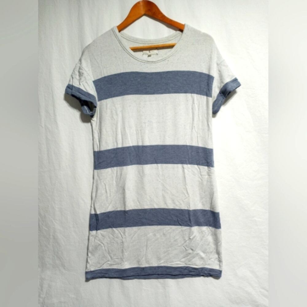 Lou & Grey Striped Short Sleeve T-shirt Dress Size Medium Gray & White